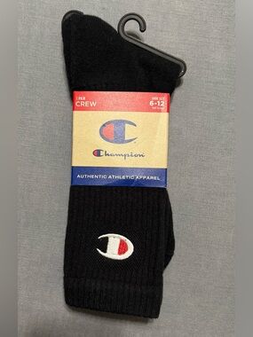 Champion Black Crew Athletic Socks with Embroidered Logo